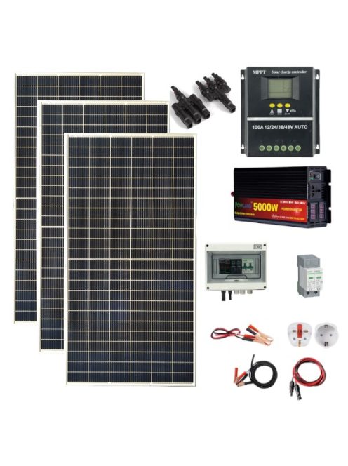 Szigetüzemű napelem rendszer 1,32kW, 5000W inverter, 12V/24V/36V/48V 100A hibrid MPPT töltésvezérlő, 24V-os rendszer