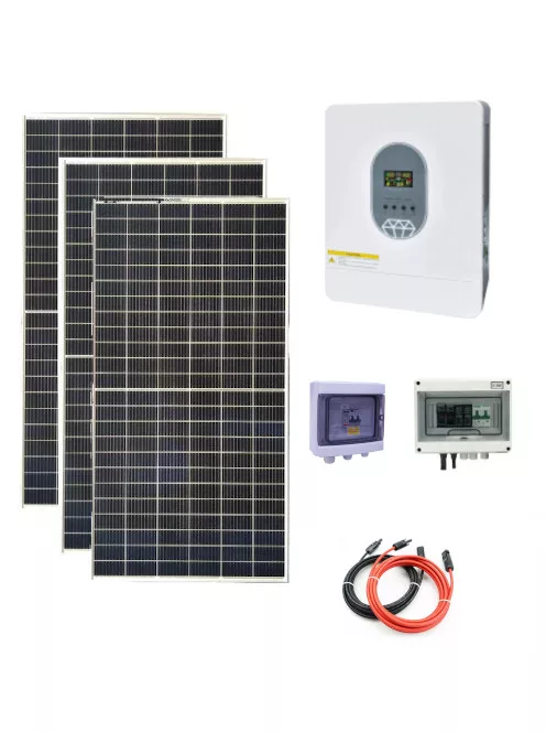 Szigetüzemű napelem rendszer 1395W, 3200W 12V inverter, MPPT, DC és AC doboz, komplett szett