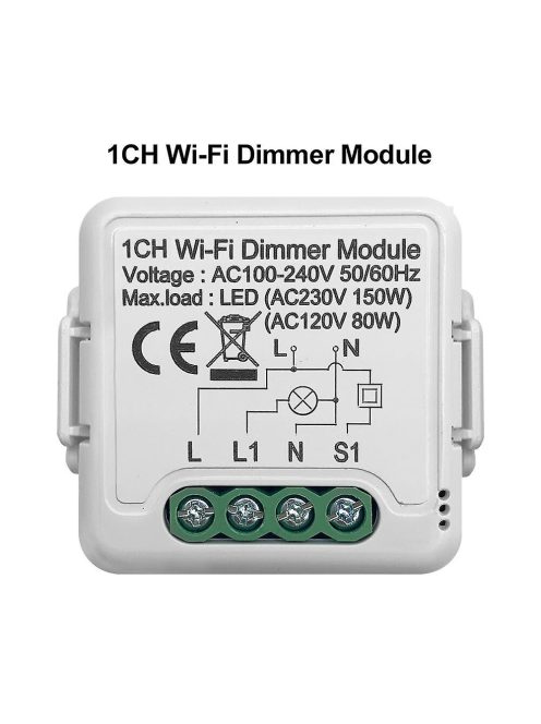 Tuya kompatibilis 1 körös Dimmer Switch relé, WIFI fényerőszabályozó modul