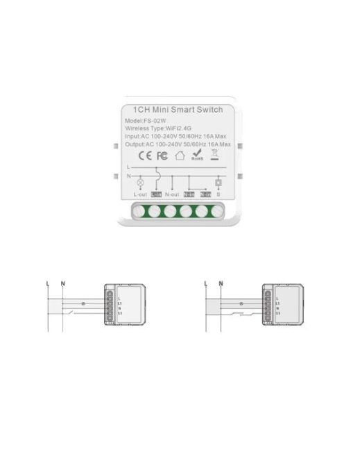 Tuya kompatibilis 1 körös mini Switch relé, WIFI, Bluetooth, 16A