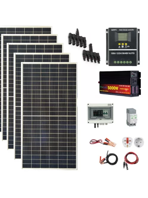 OFF GRID Solar system, 2,64kW 440W solar panel, 5000W inverter, 100A Hybrid MPPT charger black, 24V battery