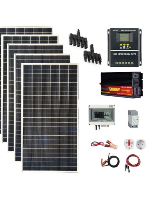 Szigetüzemű napelem rendszer 2,64kW, 5000W inverter, 12V/24V/36V/48V 100A hibrid MPPT töltésvezérlő, 24V-os rendszer