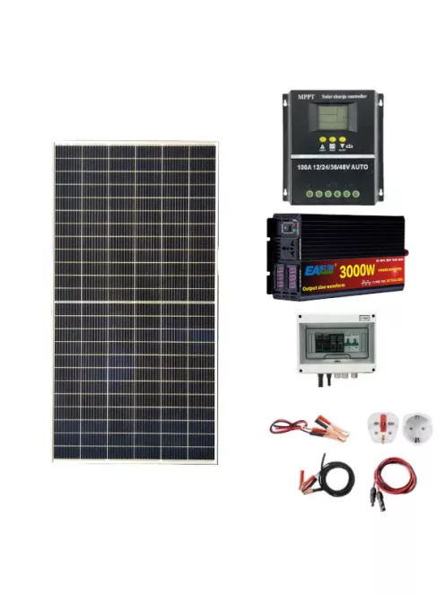 OFF GRID Solar system, 450W solar panel, 3000W inverter, 100A Hybrid MPPT charger black