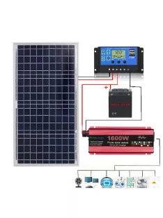 Solar system, 30W solar panel,1600W inverter, 10A charger 
