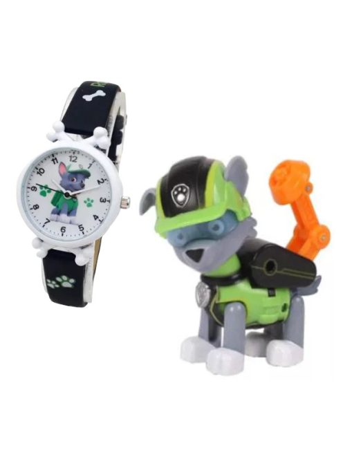 Paw Patrol Rocky digital watch and Rocky figure 