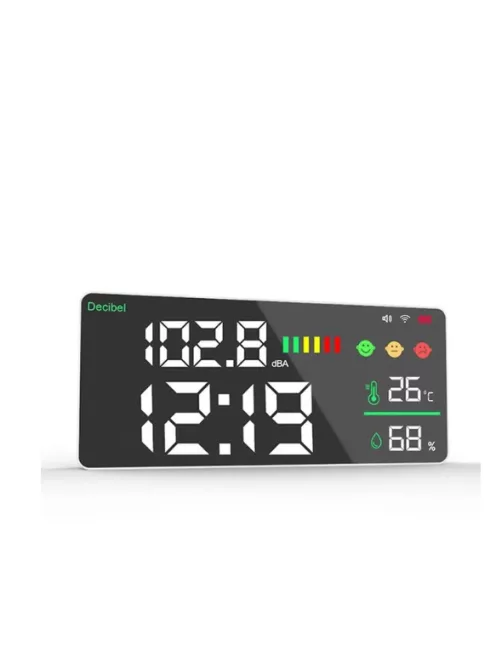 Tuya 4 in 1 hőmérséklet érzékelő, páratartalom mérő, zajmérő, digitális óra, Wi-Fi, LED kijelző