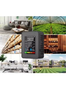   Multifunkciós 5 az 1-ben CO₂ mérő, hőmérséklet, páratartalom, TVOC, HCOC mérő