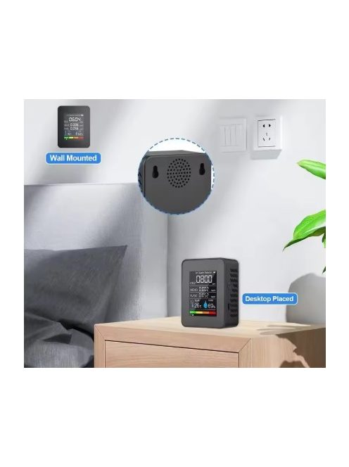 Multifunkciós 5 az 1-ben CO₂ mérő, hőmérséklet, páratartalom, TVOC, HCOC mérő