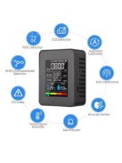 Multifunkciós 5 az 1-ben CO₂ mérő, hőmérséklet, páratartalom, TVOC, HCOC mérő