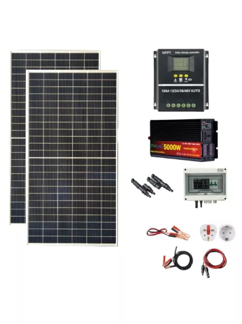 OFF GRID Solar system, 900W 450W solar panel, 5000W inverter, 100A Hybrid MPPT charger black, 12V battery