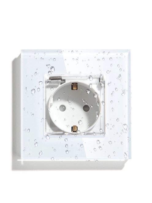  Waterproof Power Socket,16A EU Standard Electrical Outlet 82mm * 82mm white Crystal Glass Panel wall socket
