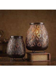 Night Light Vintage Wrought Iron Carved Lantern Night Light