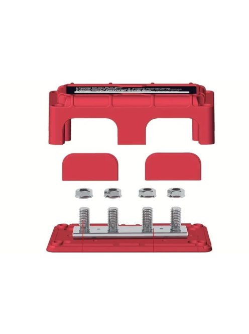 Busbar, 4 pontos soroló sín, közösítő sín + fedél, 300A, 1 pár (piros és fekete)