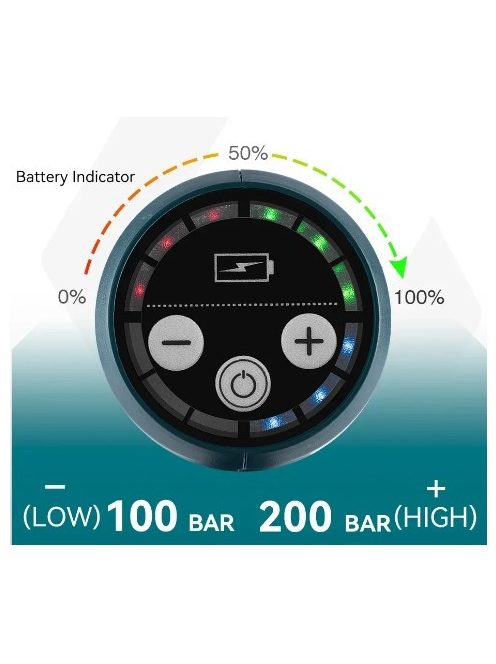 Akkumulátoros magasnyomású mosó, autómosó, permetező, 18V, 3500W, 200 bar, 2 akkumulátor,, zöld