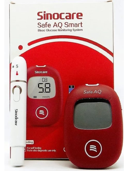 SINOCARE vércukorszintmérő Safe AQ Smart  50 teszt, 50 tű, Piros