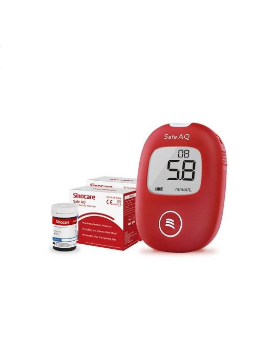 Blood glucose meter, Sinocare Safe AQ Smart EU Pro,50 tests, 50 needles, Red