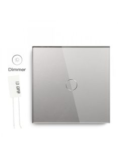   Elegant Touch Light Switch 1 Gang 1 Way Grey, Dimmable Tempered Glass Panel Light Switch