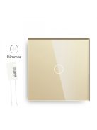 Elegant Touch Light Switch 1 Gang 1 Way Gold, Dimmable Tempered Glass Panel Light Switch