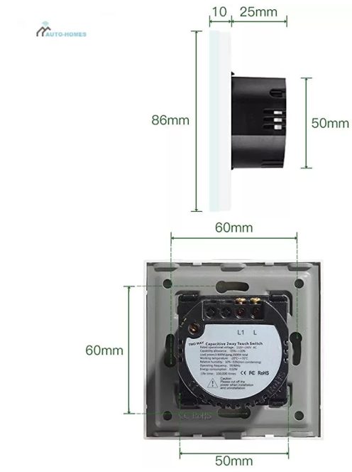 Elegant Touch Light Switch 1 Gang 2 Way, Tempered Glass Panel Light Switch Gold