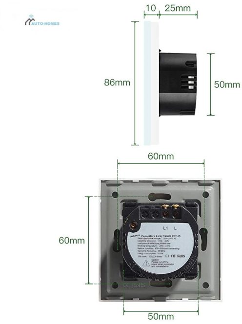 Elegant Touch Light Switch 1 Gang 2 Way, Tempered Glass Panel Light Switch