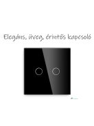 Elegant Touch Light Switch 2 Gang 1 Way, Tempered Glass Panel Light Switch Black