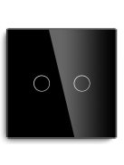 Elegant Touch Light Switch 2 Gang 1 Way, Tempered Glass Panel Light Switch Black