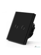 Elegant Touch Light Switch 2 Gang 2 Way, Tempered Glass Panel Light Switch Black