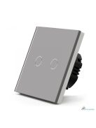 Elegant Touch Light Switch 2 Gang 2 Way Silver, Tempered Glass Panel Light Switch