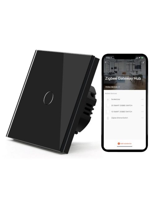 Zigbee okos érintő villanykapcsoló - fekete; TUYA, HUBITAT, SmartThings, mobiltelefonos irányítás