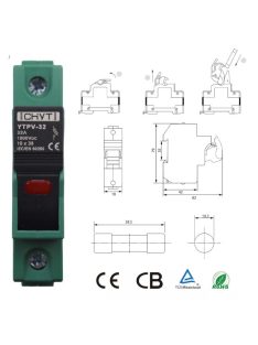 Olvadó biztosíték aljzat 1000VDC 1A-32A