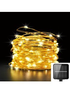   Napelemes fényfüzér 200 LED 21m kültéri vízálló Meleg Fehér