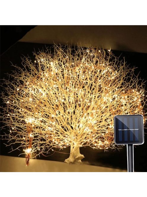 Napelemes LED fényfüzér 20 méter 200 LED, faágak, szétágazó tárgyak vízálló 2m x 10 db Meleg Fehér 