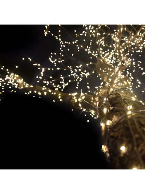 Napelemes LED fényfüzér 20 méter 200 LED, faágak, szétágazó tárgyak vízálló 2m x 10 db Meleg Fehér 