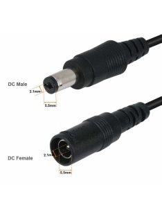   DC hosszabbító kábel, tápkábel, fekete, 5.5 mm*2.1mm csatlakozóval, 2M