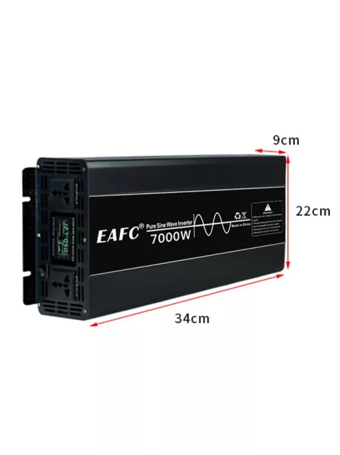 7000W inverter tiszta szinuszos DC 12V-ról AC 220V-ra dupla aljzattal, LED kijelzővel, EAFC
