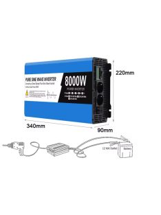   8000W inverter tiszta szinuszos DC 12V-ról AC 220V-ra LED kijelzővel