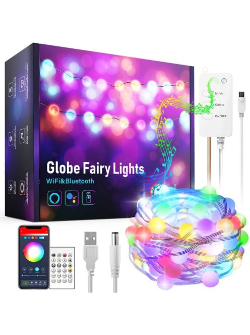 TUYA RGB LED fényfüzér, égősor, színes 10m, zene és APP vezérlés, Wifi és Bluetooth kapcsolattal IP6