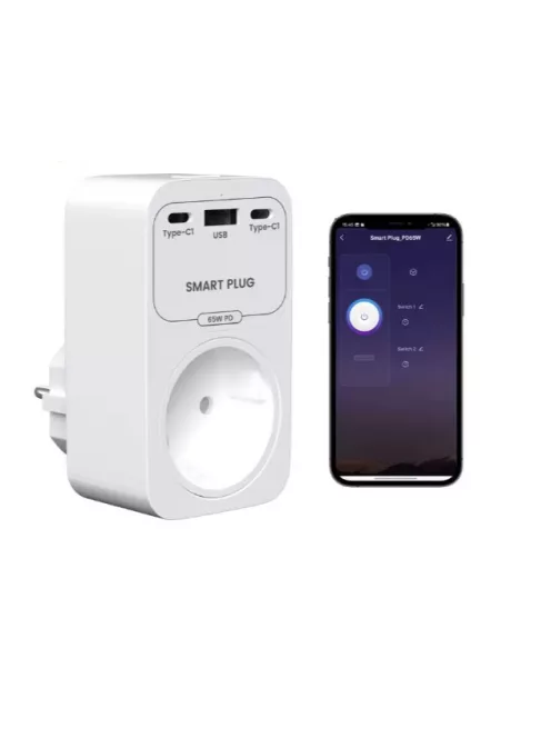 Tuya Smart Power Plug 65W GaN Charger with USB A & Type C Fast Ports EU Plug Alexa