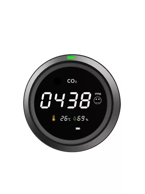 Tuya 3IN1 széndioxid érzékelő, hőmérséklet-páratartalom mérő, WIFI, kerek