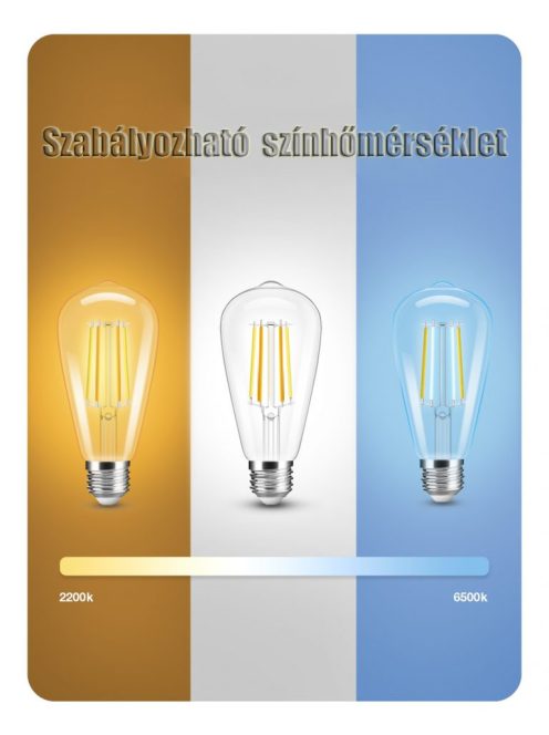 Tuya Zigbee Okos Led izzó filament ST64, vintage stílusú dimmelhető izzó, E27, 7W Gledopto