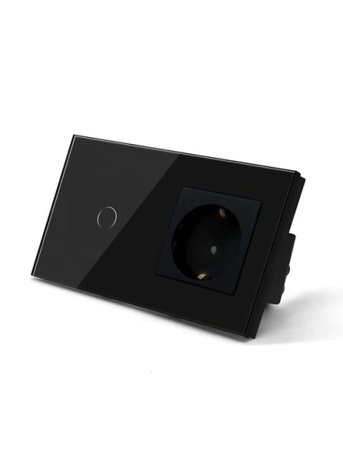 Elegant Touch Light Switch 1 Gang 1 Way and Socket, Tempered Glass Panel Light Switch  Black