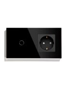 Elegant Touch Light Switch 1 Gang 1 Way and Socket, Tempered Glass Panel Light Switch  Black