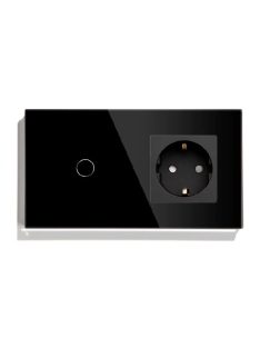   Elegant Touch Light Switch 1 Gang 1 Way and Socket, Tempered Glass Panel Light Switch  Black
