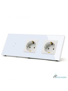  Elegant Touch Light Switch 1 Gang 1 Way and Double Socket, Tempered Crystall Glass 