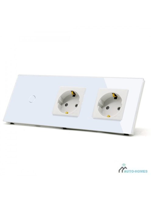 Elegant Touch Light Switch 1 Gang 1 Way and Double Socket, Tempered Crystall Glass 