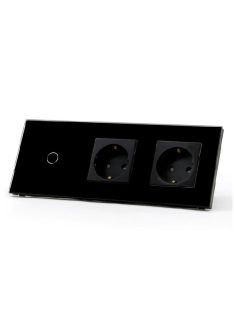   Elegant Touch Light Switch 1 Gang 1 Way and Double Socket, Tempered Crystall Glass - Black