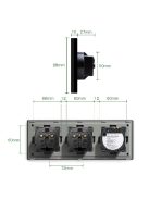 Elegant Touch Light Switch 1 Gang 1 Way and Double Socket, Tempered Crystall Glass - Black