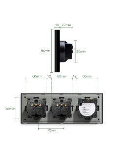   Elegant Touch Light Switch 1 Gang 1 Way and Double Socket, Tempered Crystall Glass - Black