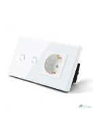 Elegant Touch Light Switch 2 Gang 1 Way and Socket, Tempered Crystall Glass