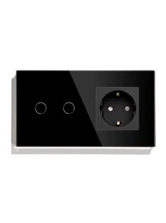   Elegant Touch Light Switch 2 Gang 1 Way and Socket, Tempered Crystall Glass